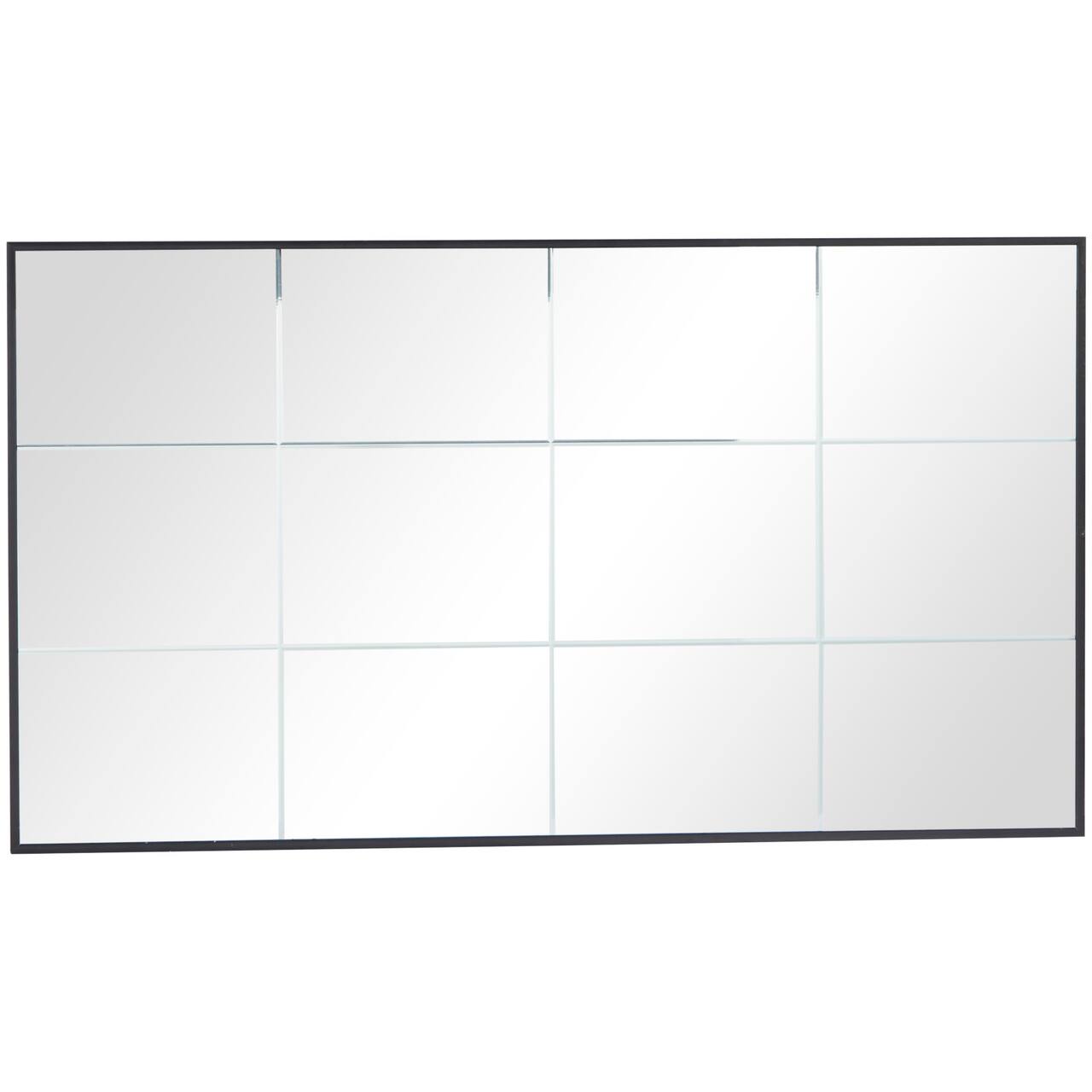Black Metal Grid Style Panel Wall Mirror 23&#x22; x 1&#x22; x 40&#x22;